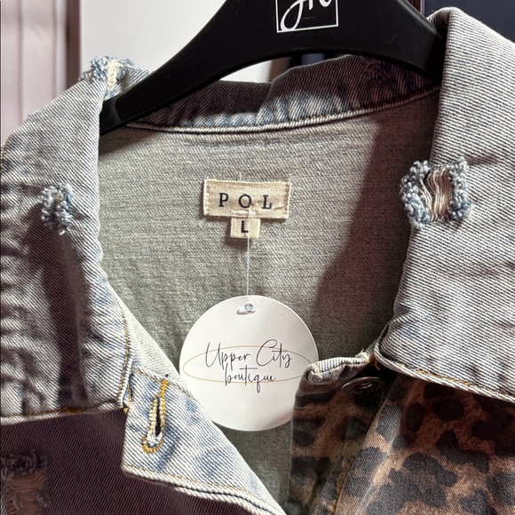 Distressed Denim and Leopard Short Oversized Jacket - Picture 3 of 17